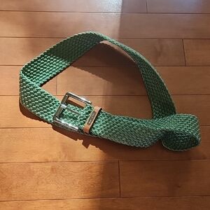 Ralph Lauren Green Woven/Braided Belt with Silver Buckle
